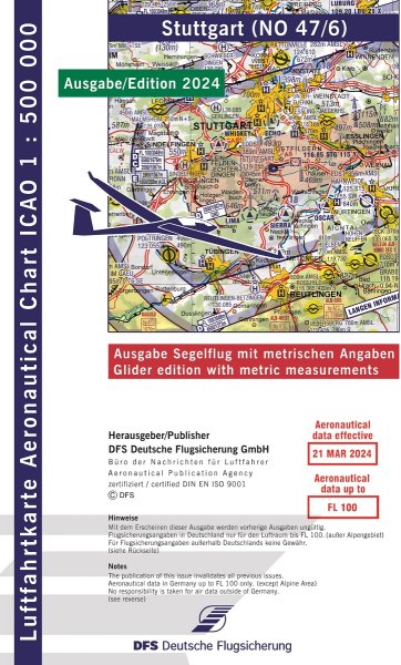 ICAO Glider Chart · Stuttgart 2024 — NO 47/6 (1:500.000)