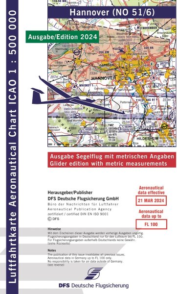 ICAO Glider Chart · Hannover 2024 — NO 51/6 (1:500.000)